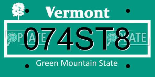 074ST8 Vermont License Plate