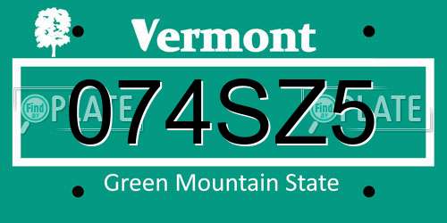 074SZ5 Vermont License Plate