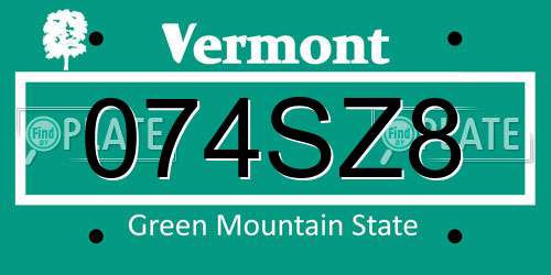 074SZ8 Vermont License Plate