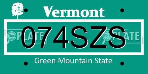 074SZS Vermont License Plate