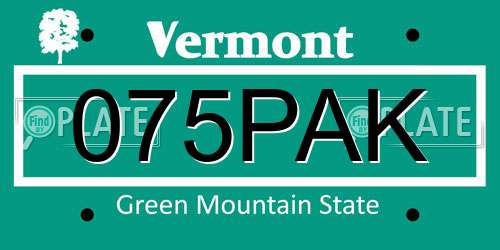 075PAK Vermont License Plate
