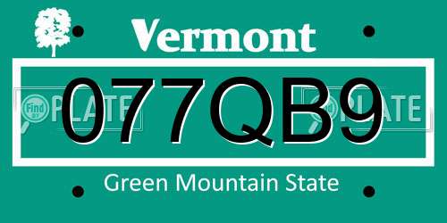 077QB9 Vermont License Plate
