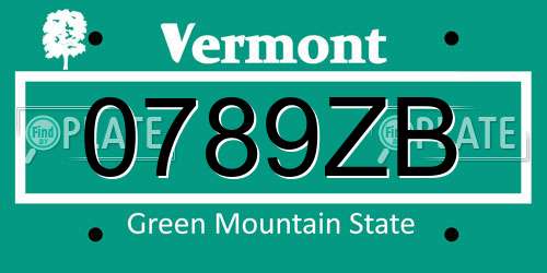 0789ZB Vermont License Plate