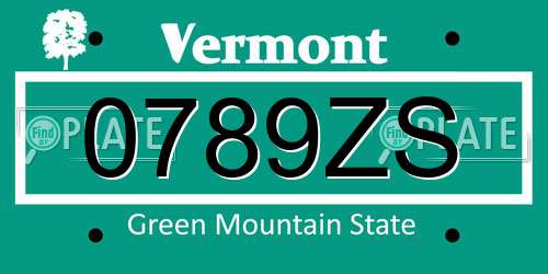 0789ZS Vermont License Plate