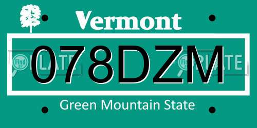 078DZM Vermont License Plate