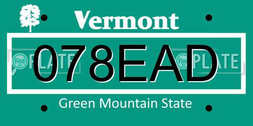 078EAD Vermont License Plate