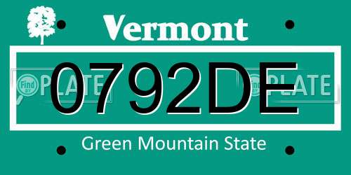 0792DE Vermont License Plate