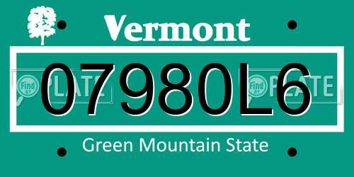 07980L6 Vermont License Plate