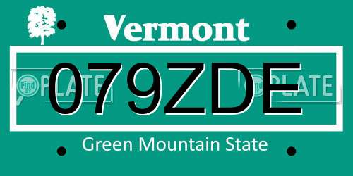 079ZDE Vermont License Plate