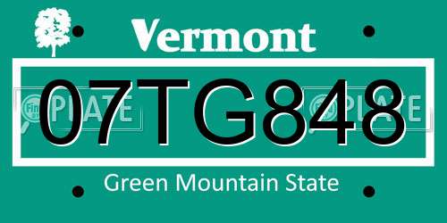 07TG848 Vermont License Plate