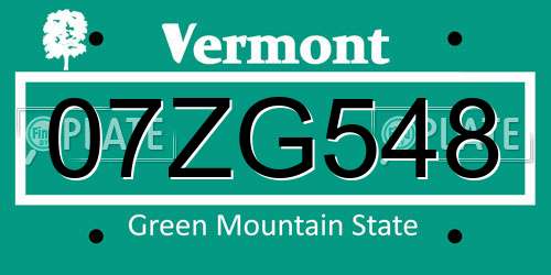 07ZG548 Vermont License Plate