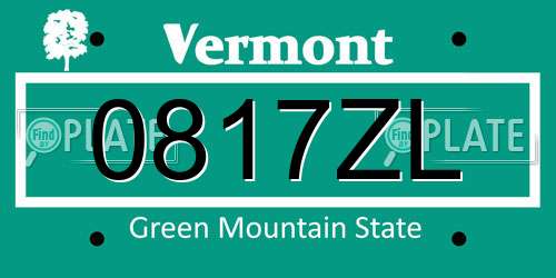 0817ZL Vermont License Plate
