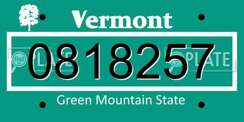 0818257 Vermont License Plate