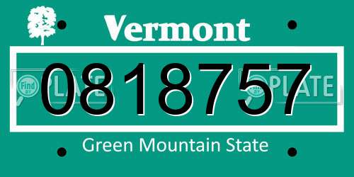 0818757 Vermont License Plate