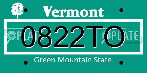 0822TO Vermont License Plate