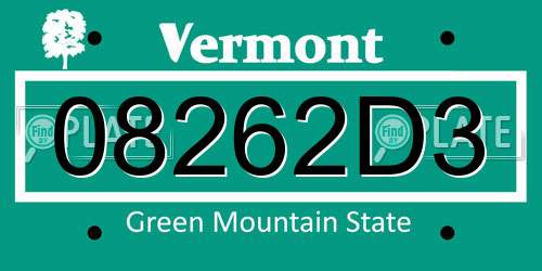 08262D3 Vermont License Plate