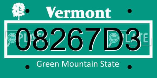 08267D3 Vermont License Plate