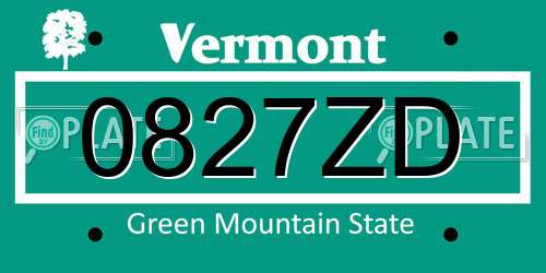 0827ZD Vermont License Plate