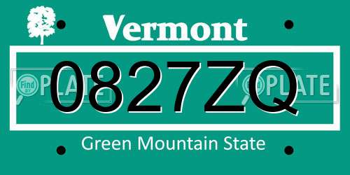 0827ZQ Vermont License Plate