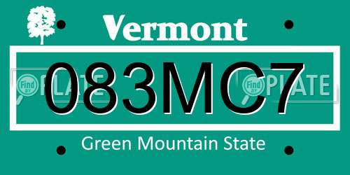 083MC7 Vermont License Plate