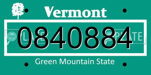 0840884 Vermont License Plate