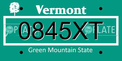 0845XT Vermont License Plate