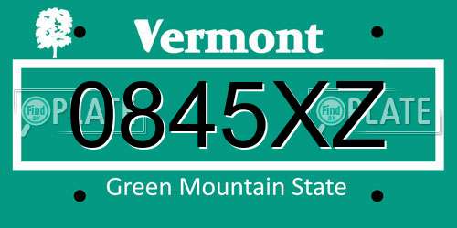 0845XZ Vermont License Plate