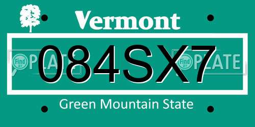 084SX7 Vermont License Plate