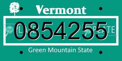 0854255 Vermont License Plate