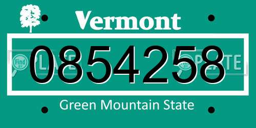 0854258 Vermont License Plate