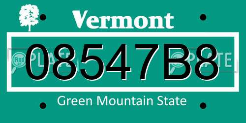 08547B8 Vermont License Plate