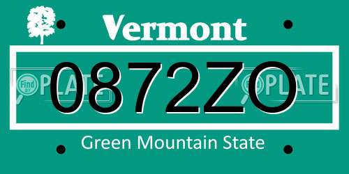 0872ZO Vermont License Plate