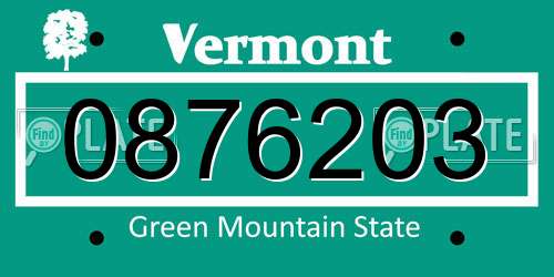 0876203 Vermont License Plate