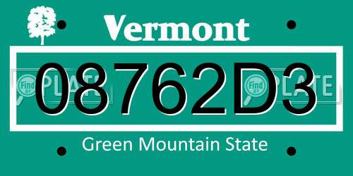 08762D3 Vermont License Plate