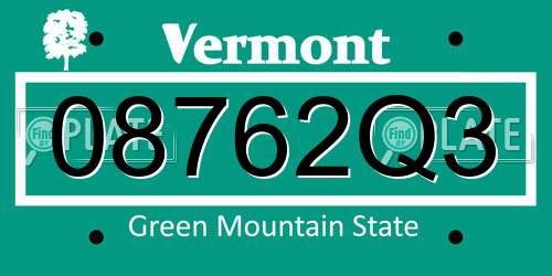 08762Q3 Vermont License Plate
