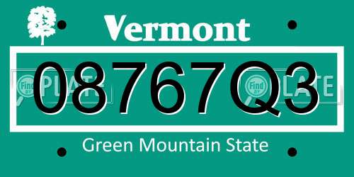 08767Q3 Vermont License Plate