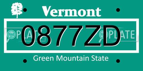 0877ZD Vermont License Plate
