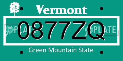 0877ZQ Vermont License Plate