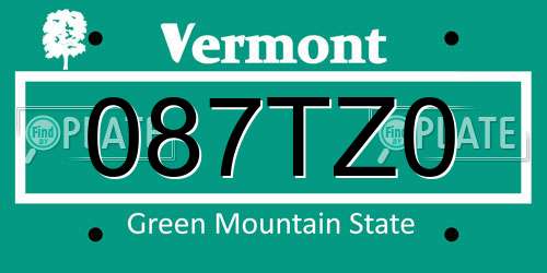 087TZ0 Vermont License Plate
