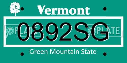 0892SG Vermont License Plate