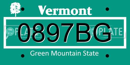 0897BG Vermont License Plate