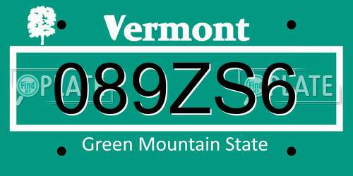 089ZS6 Vermont License Plate