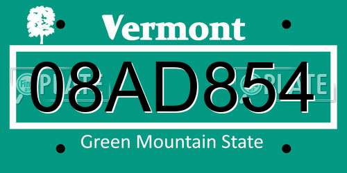 08AD854 Vermont License Plate