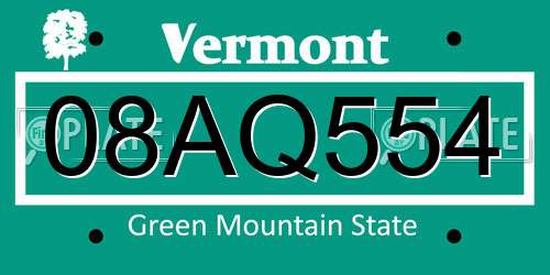 08AQ554 Vermont License Plate