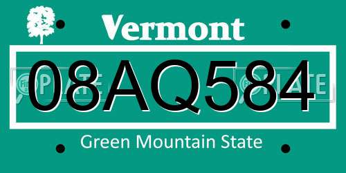 08AQ584 Vermont License Plate