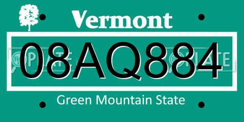 08AQ884 Vermont License Plate