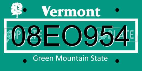 08EO954 Vermont License Plate
