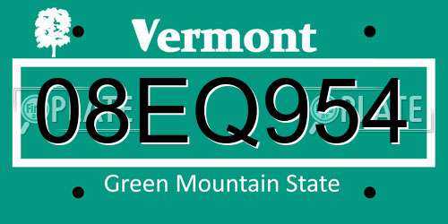 08EQ954 Vermont License Plate