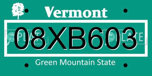 08XB603 Vermont License Plate