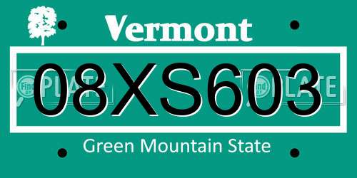 08XS603 Vermont License Plate